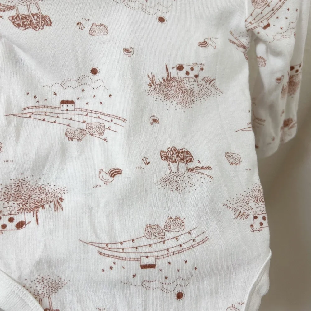 CARTERS cottagecore prairie farmhouse onesie long sleeve white and brown - sz 3